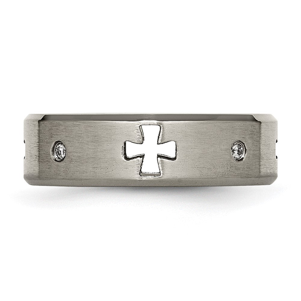 Titanium Brushed & Polished 1/20ct Diamond Cross Cut Out 7mm Band Size - 12.5
