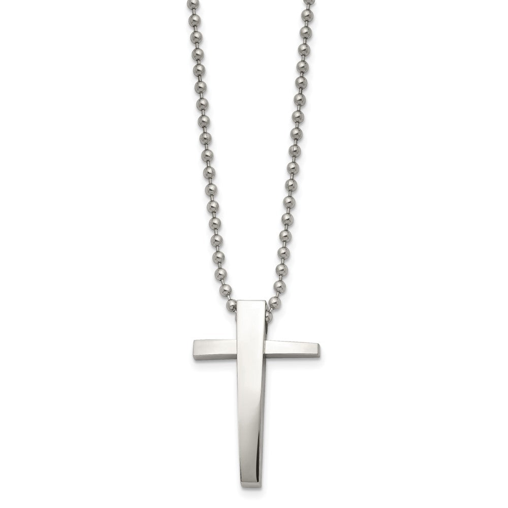 Stainless Steel Polished Cross 22in Necklace