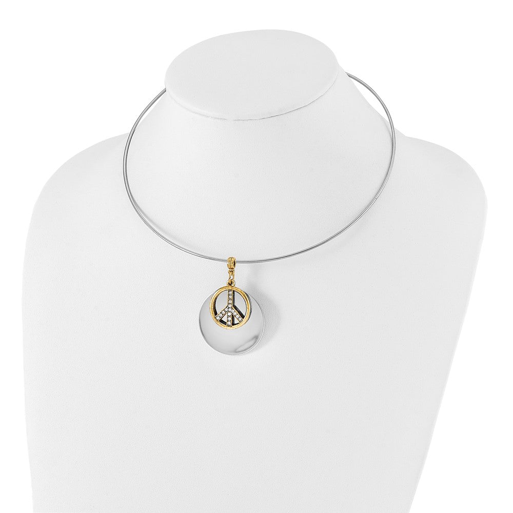 1928 Silver-tone & Gold-tone Crystal Peace Symbol Choker Necklace