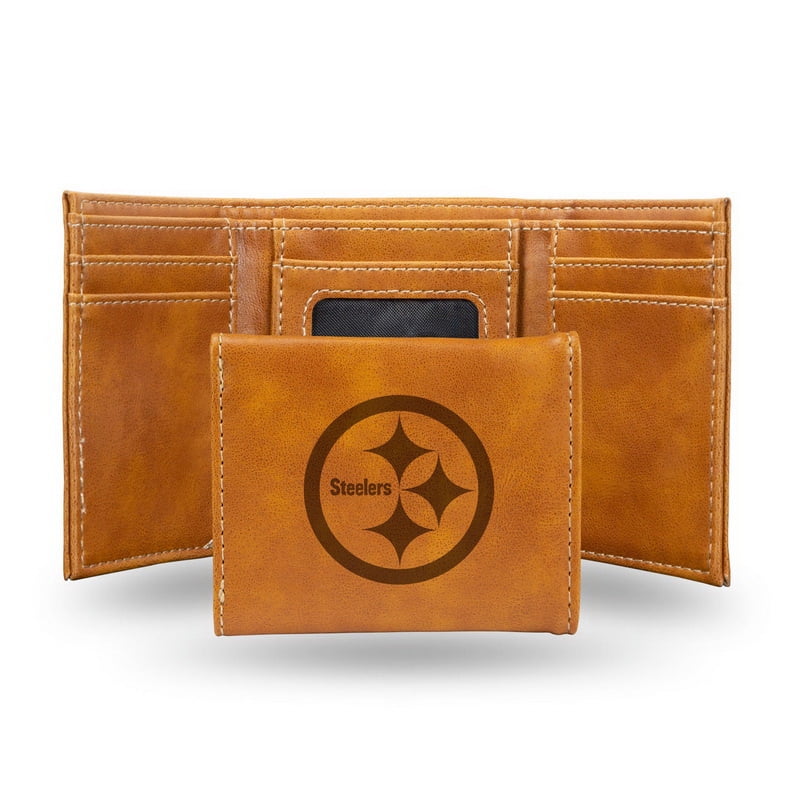 Football Rico Industries Pittsburgh  Brown Laser Engraved Trifold Laser Engraved Tri-Fold Wallet - Men's Accessory
