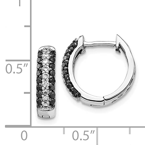 14k White Gold White and Black Diamond Hinged Hoop Earrings EM5398