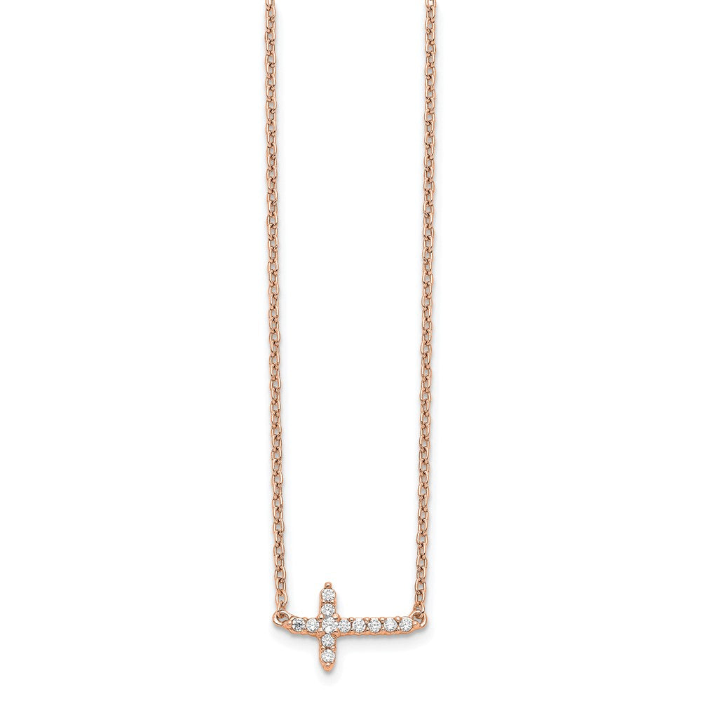 14k Rose Gold Diamond Sideways Cross 18in Necklace