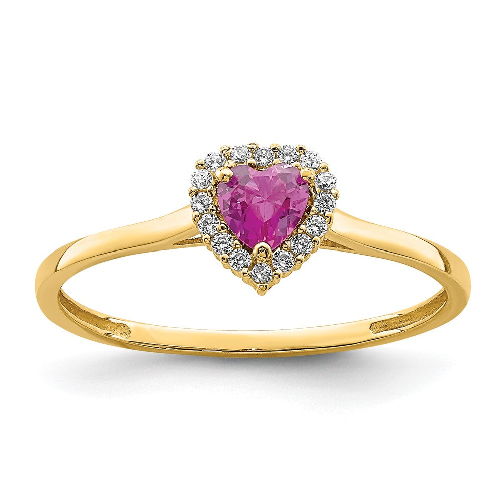 14K Heart Pink and Clear CZ Ring Size  7