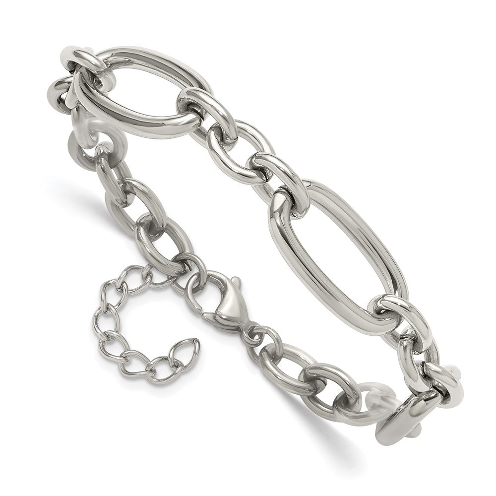 Chisel Stainless Steel Polished Open Link 7 inch Plus a 1.25 inch Extension Bracelet 8.25 inches