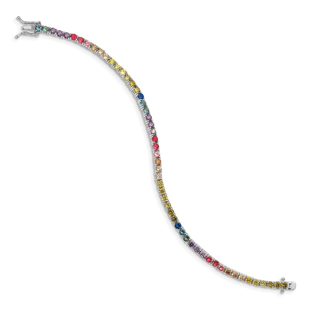 Prizma Sterling Silver Rhodium-plated 7 inch 3mm Colorful CZ Tennis Bracelet 7 inches