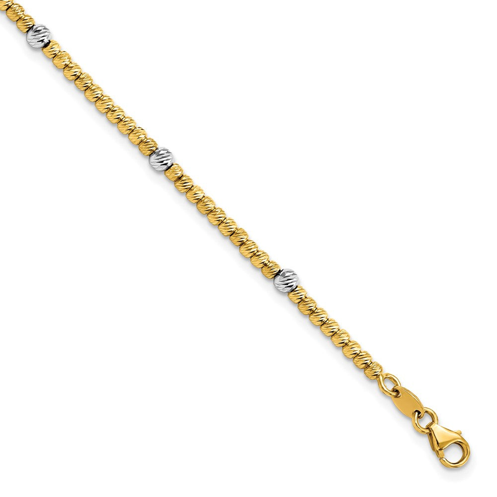 14K Two-tone Polished D/C Beaded Bracelet 7.5  inches