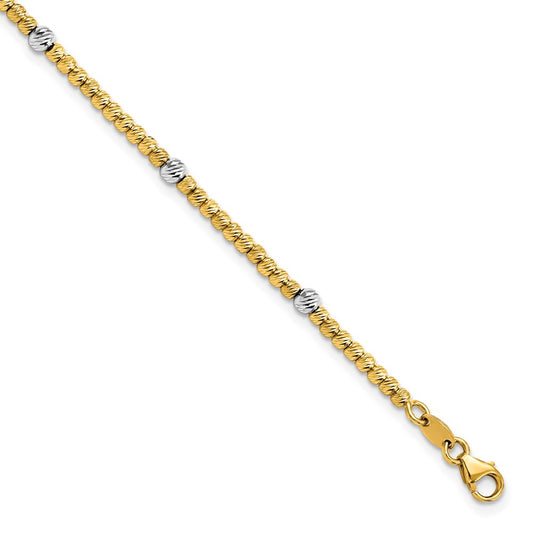 14K Two-tone Polished D/C Beaded Bracelet 7.5  inches