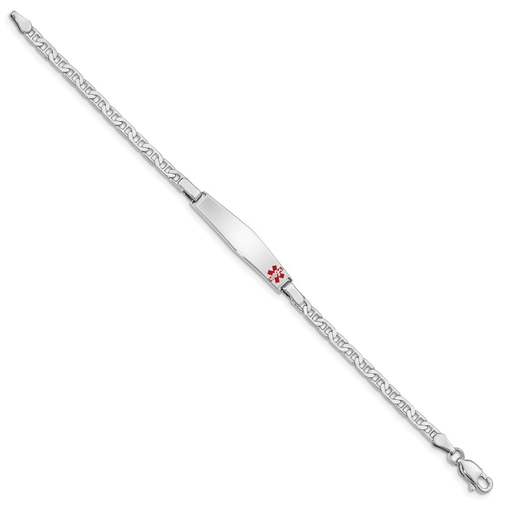 Sterling Silver Rhod-plated Children's Medical ID Bracelet w/Anchor 6 inches