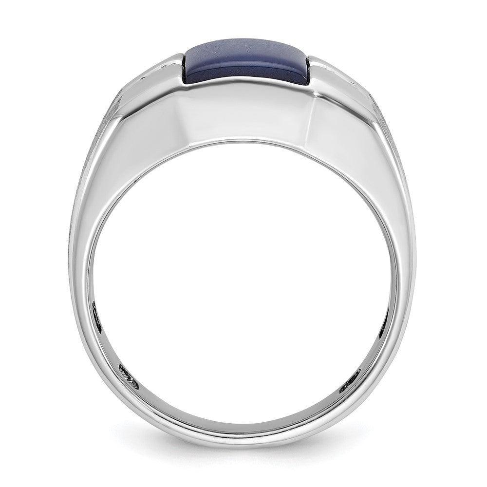 14k White Gold IBGoodman Men's Created Blue Star Sapphire and 1/15 carat Diamond Satin Complete Ring