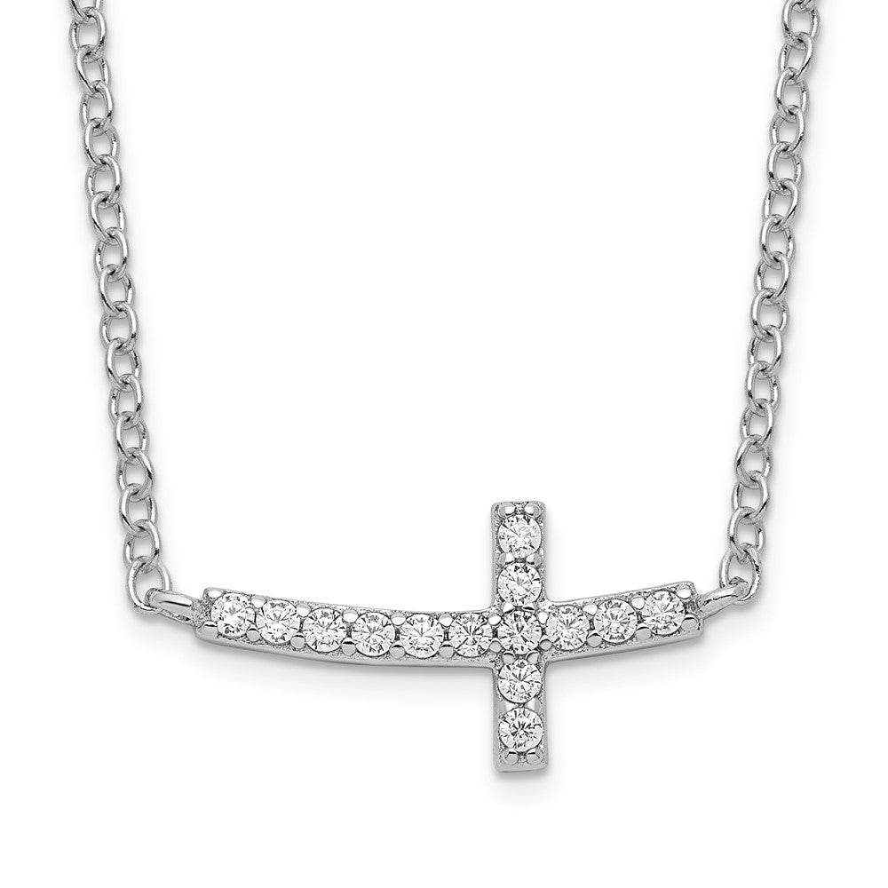 Sterling Silver Rhodium-plated CZ Sideways Cross 16 inch Necklace with 2 inch extension 16 Inches