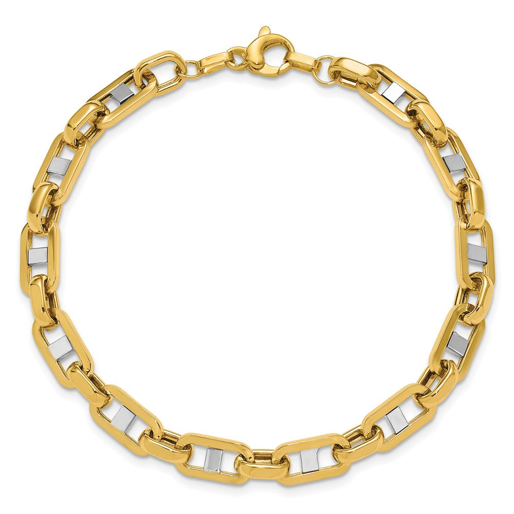 14K w/Wht RH Polished Fancy Flat Anchor Men's Link Bracelet 8  inches