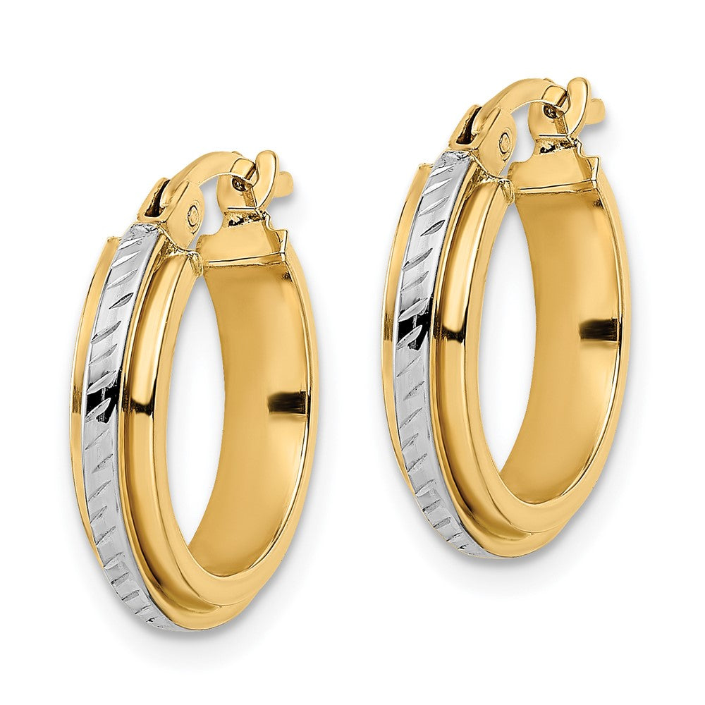 14k w/ White Rhodium Diamond-cut Hoops