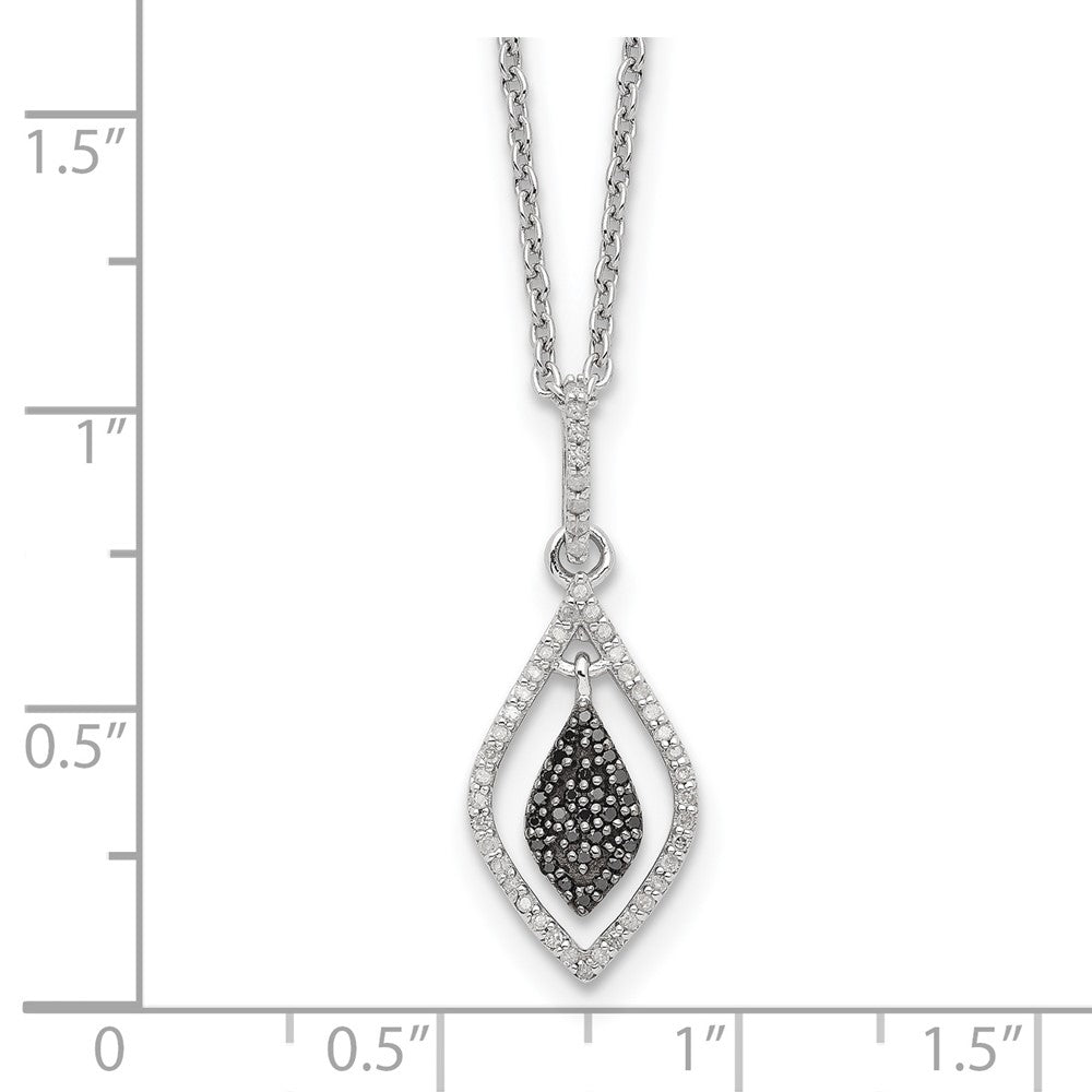 White Night Sterling Silver Rhodium-plated Black and White Diamond 18 Inch Necklace with 2 Inch Extender 18 Inches