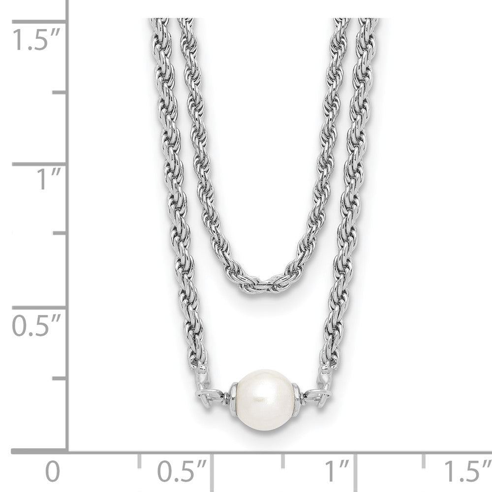 Sterling Silver RH-plt Polish 2-strand FWC Pearl w/2in ext Necklac