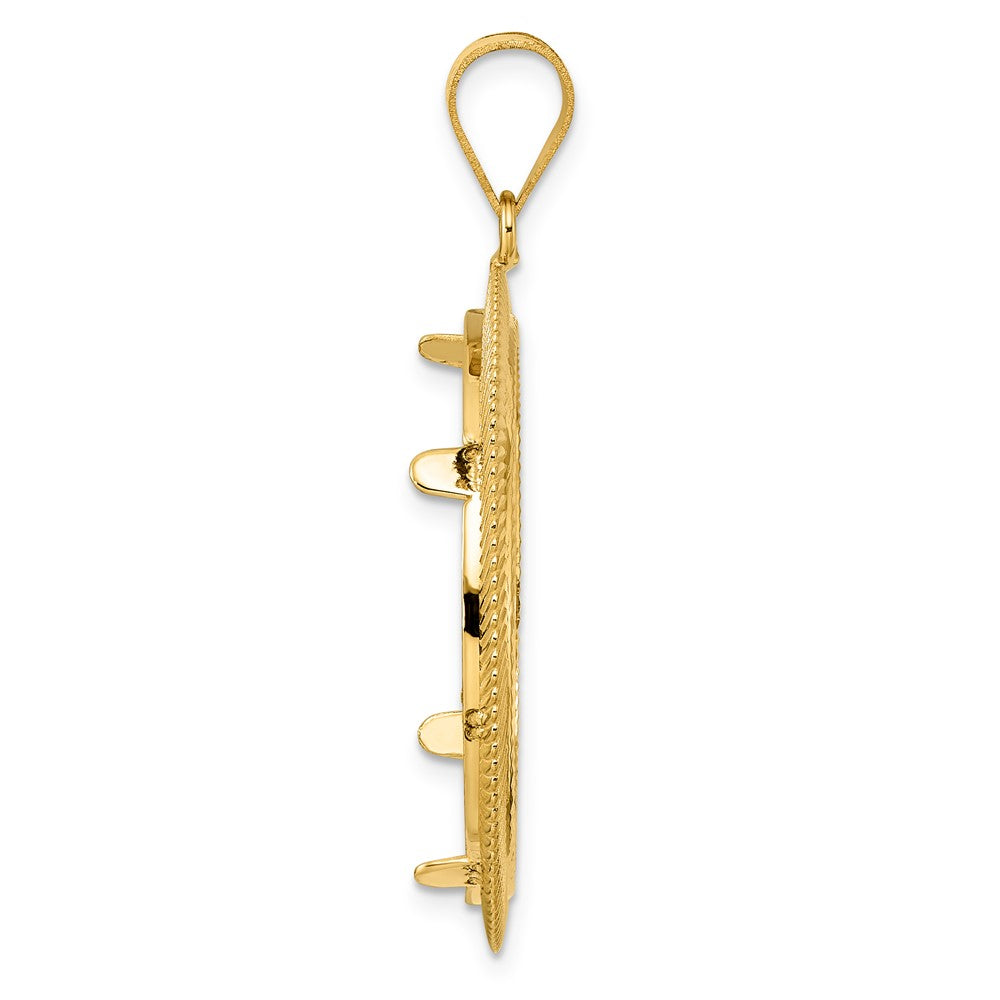 14k Diamond Cut Scalloped with 27.0mm Prong Coin Bezel Pendant