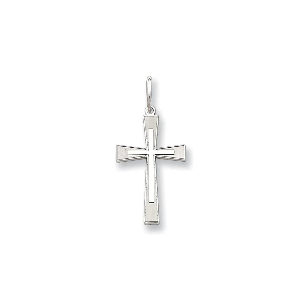Sterling Silver Rhodium-plated Laser Designed Cross Charm