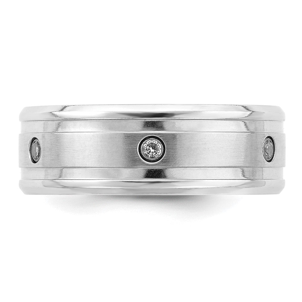 Cobalt Brushed and Polished with CZ  Beveled 8mm Band Size - 7.5