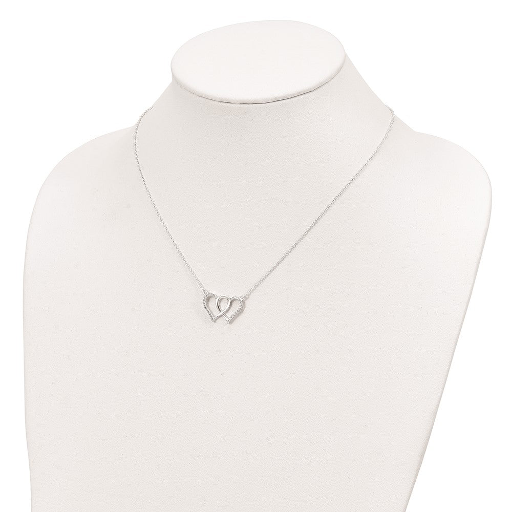Sterling Silver Polished Interconnected CZ Double Hearts 18 inch Necklace 18 Inches