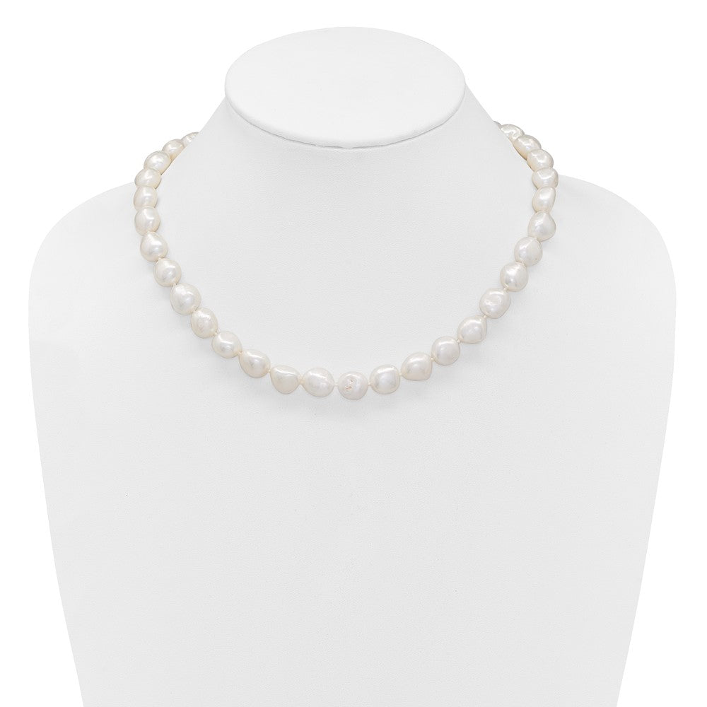 Sterling Silver Rhodium-plated 11-12mm White Baroque Freshwater Cultured Pearl 18 inch Necklace 18 Inches