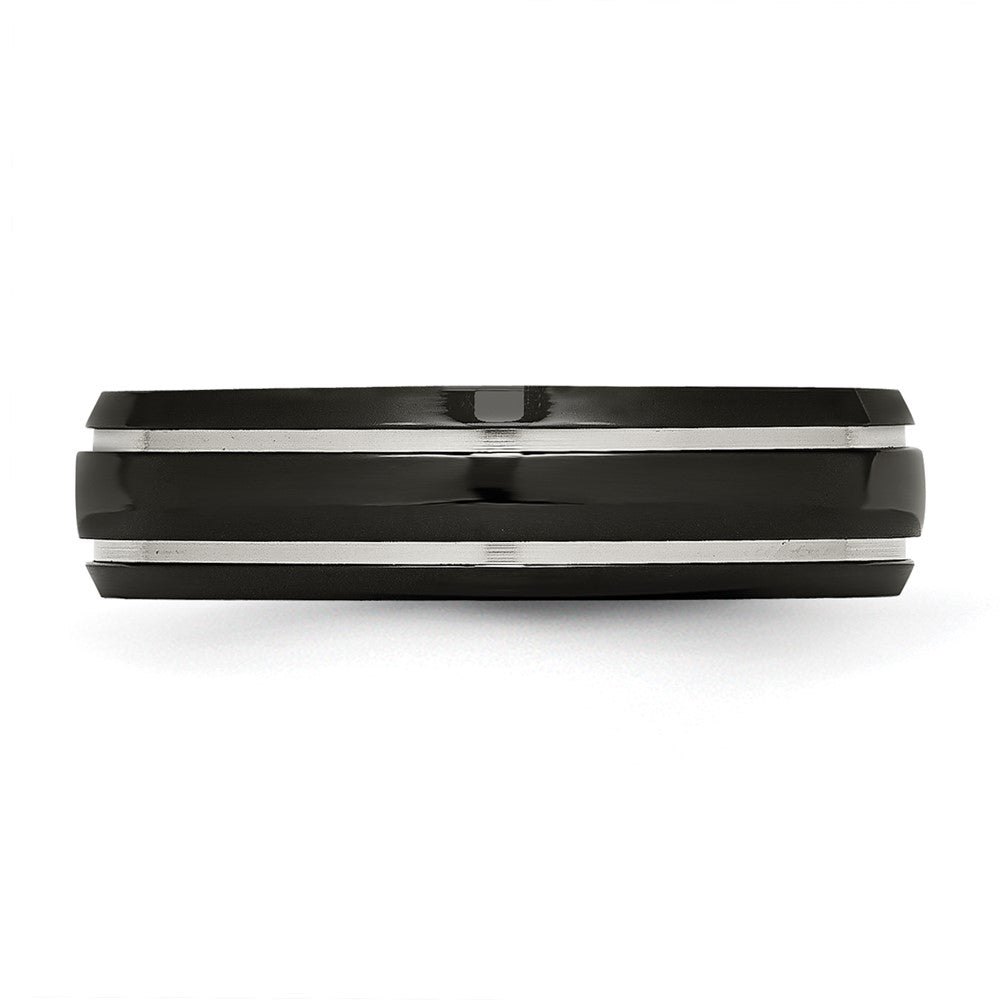Titanium Polished Black IP-plated 6mm Grooved Band Size - 10.5