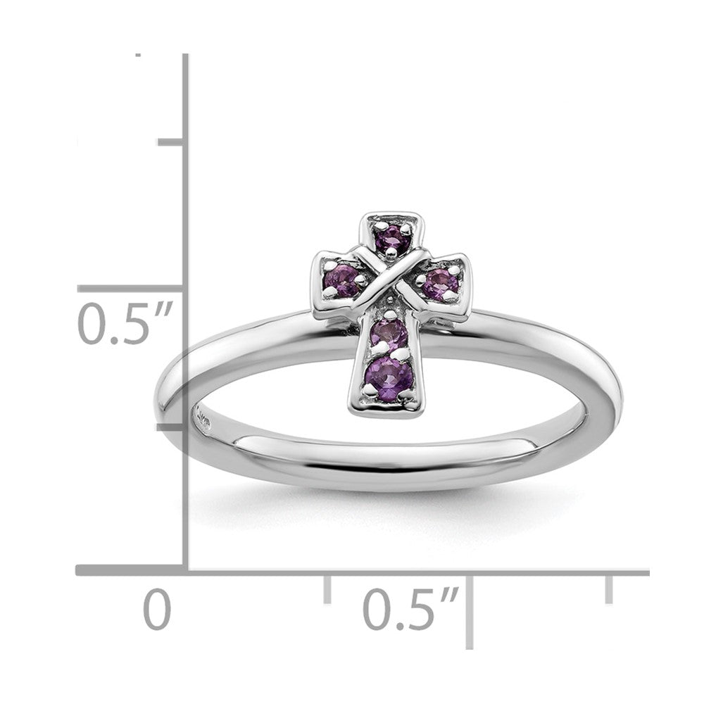 Sterling Silver Stackable Expressions Rhodium Amethyst Cross Ring Size -8