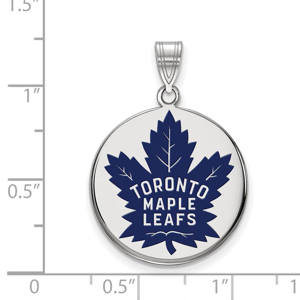 LogoArt Sterling Silver Rhodium-plated NHL Toronto Maple Leafs Large Enamel Disc Pendant