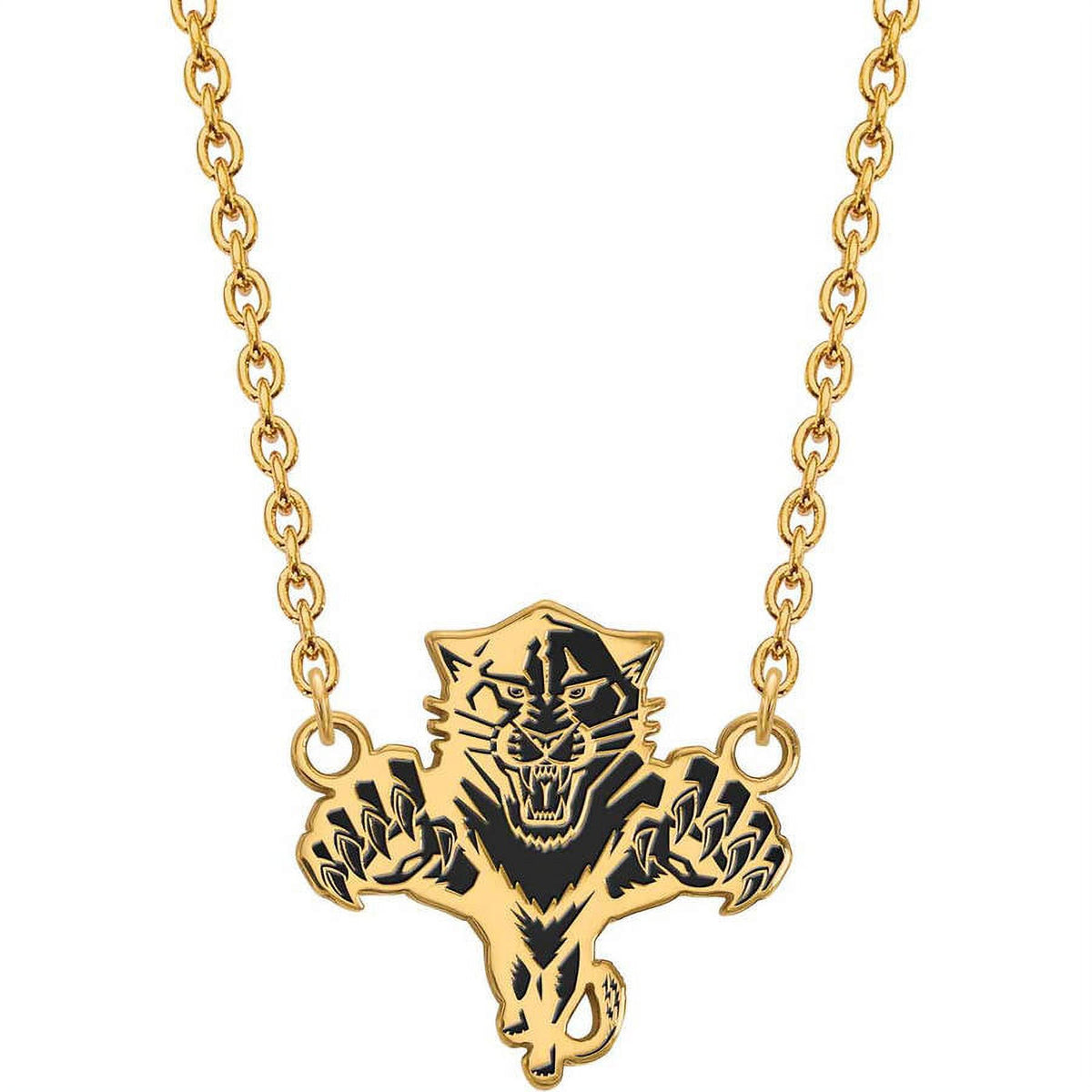 Sterling Silver Gold Plated NHL LogoArt Florida Panthers Lg Enamel Necklace