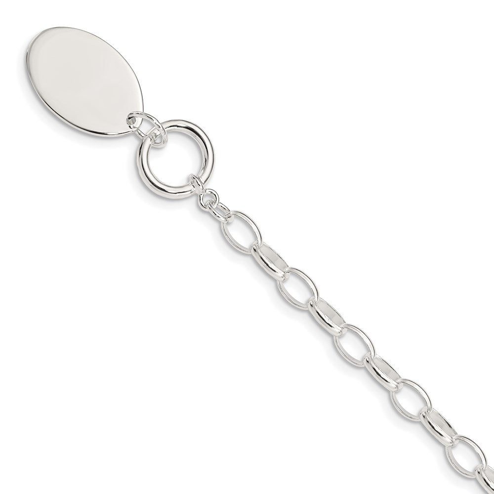 Sterling Silver Rhodium-plated Fancy Oval Disc Bracelet 7 inches