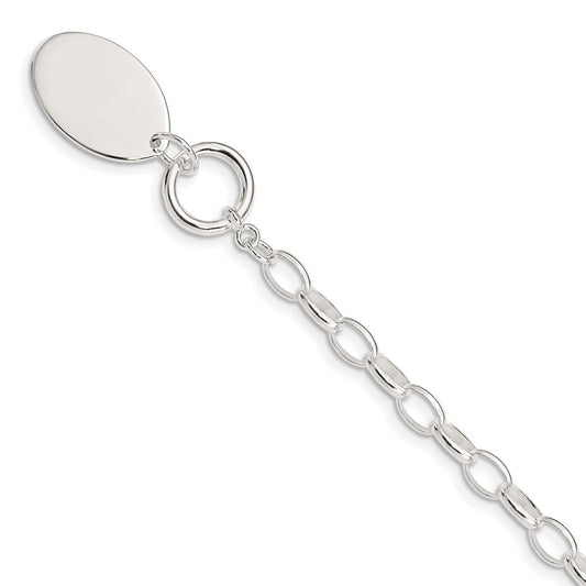 Sterling Silver Rhodium-plated Fancy Oval Disc Bracelet 7 inches
