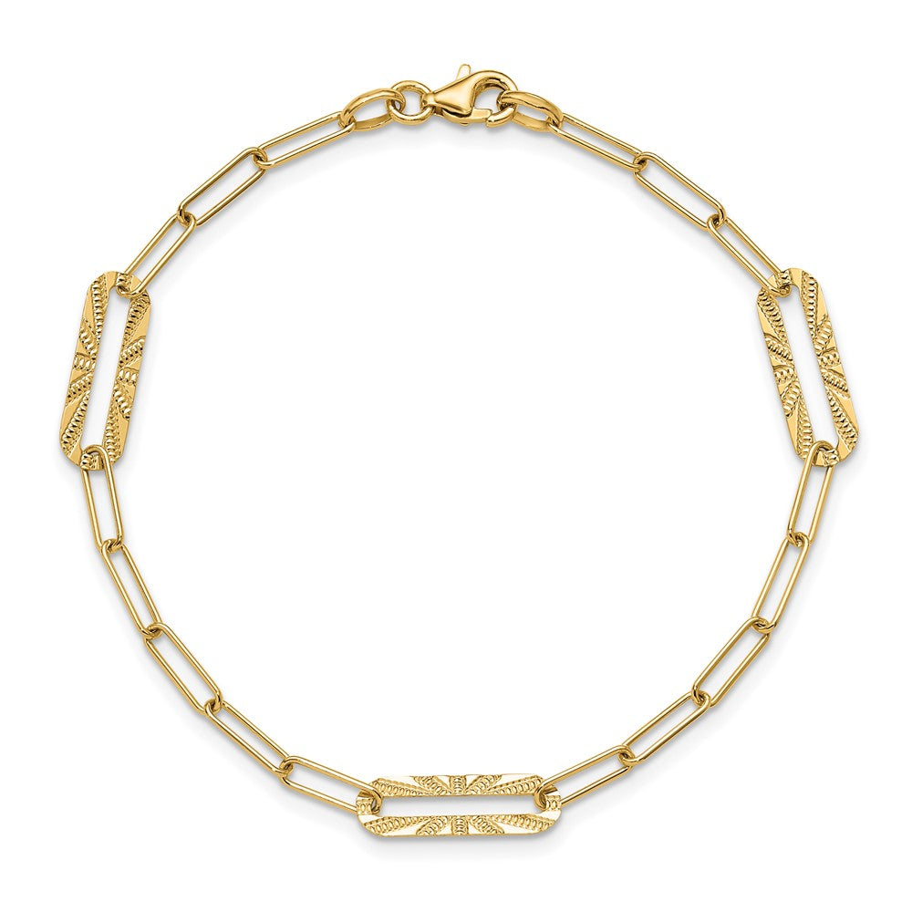 14K Polished and Textured Fancy Link Bracelet 7  inches