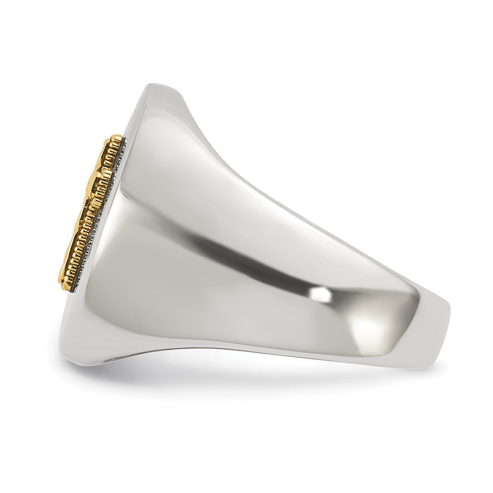 Chisel Stainless Steel Polished with Diamond-cut 14K Gold Accent Cross Oval Signet Ring Size - 11