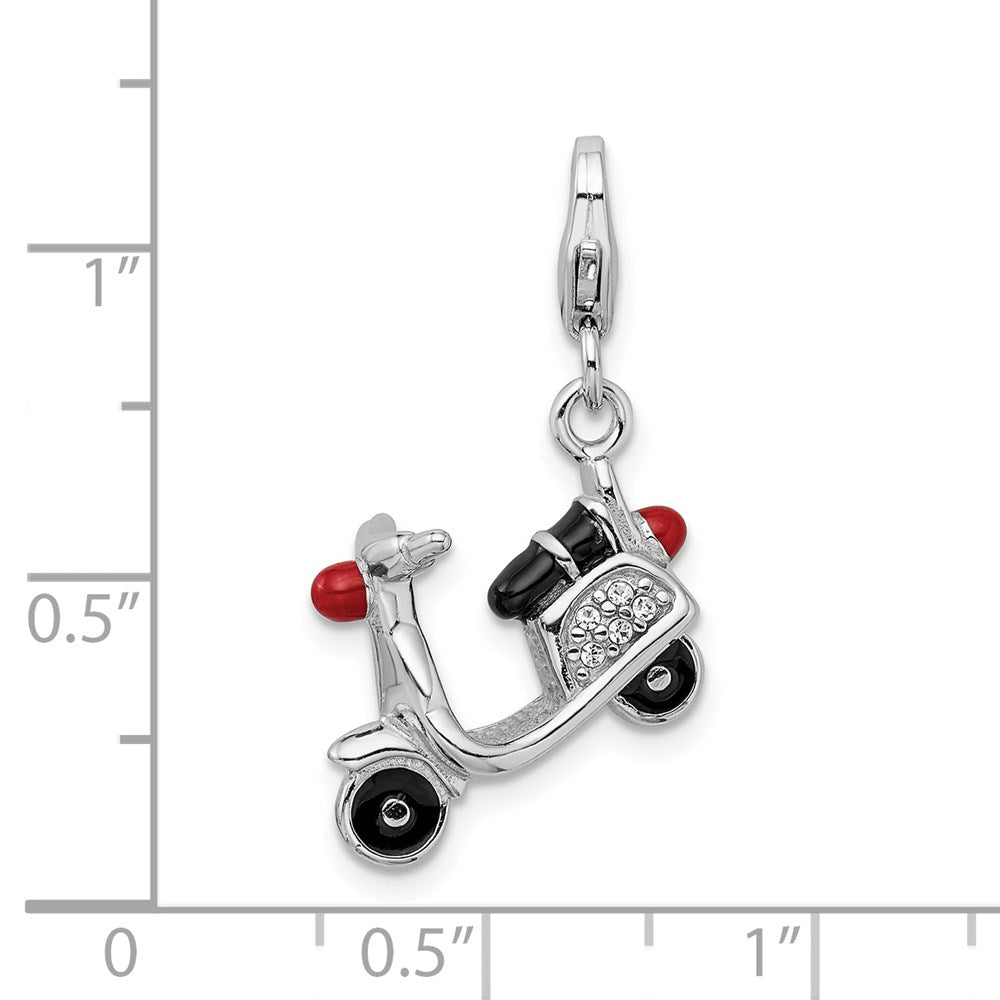 Amore La Vita Sterling Silver Rhodium-plated Polished 3-D Enameled Crystal Moped Charm with Fancy Lobster Clasp