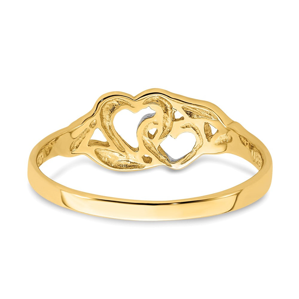 14K and White Rhodium Polished 2 Hearts Ring Size 6