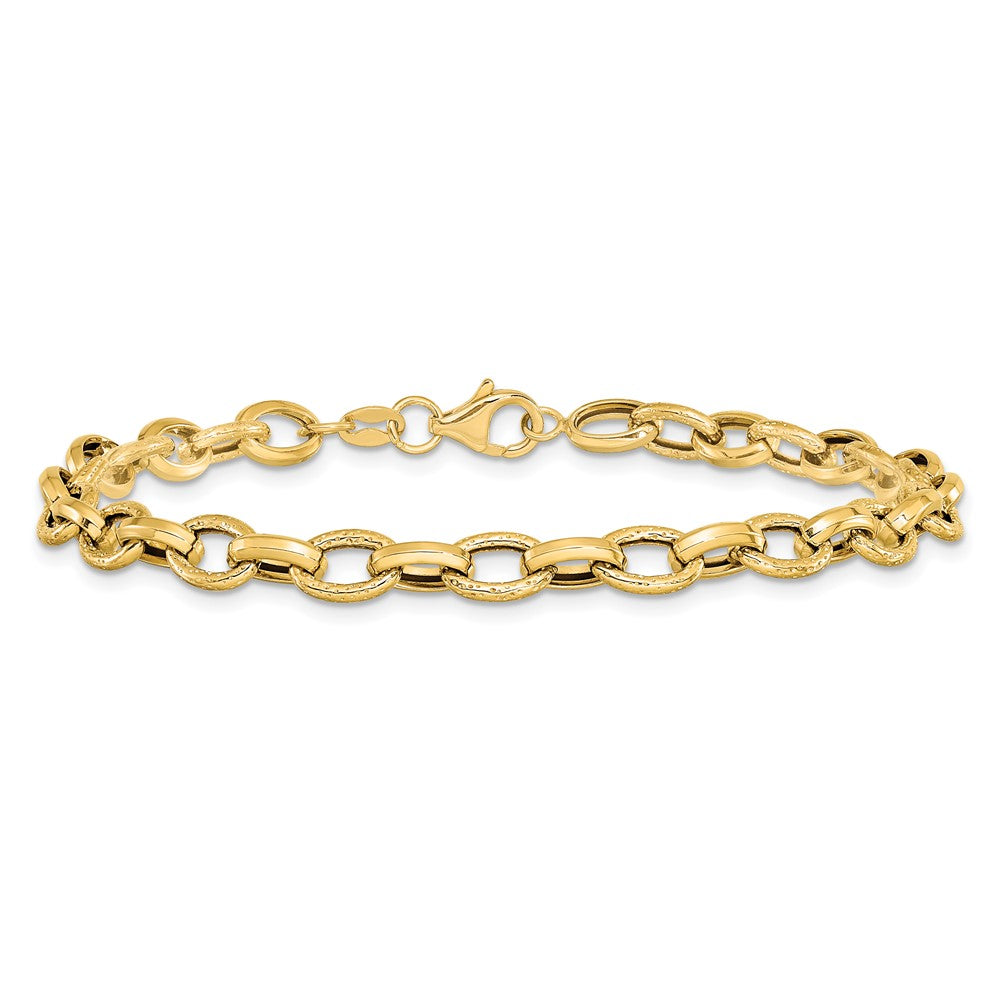 14K Polished and Textured Fancy Link Bracelet 7.5  inches