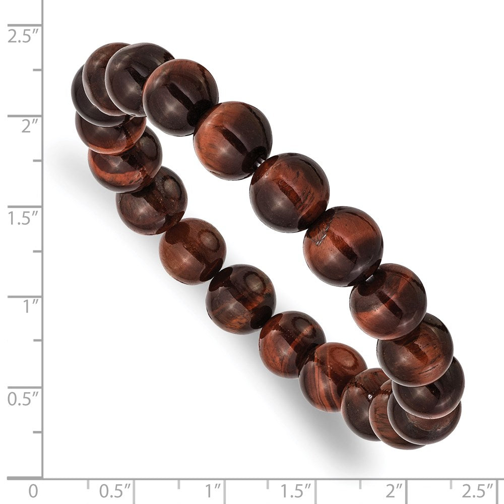 Red Tiger's Eye Agate Beaded Stretch Bracelet 6.25 inches