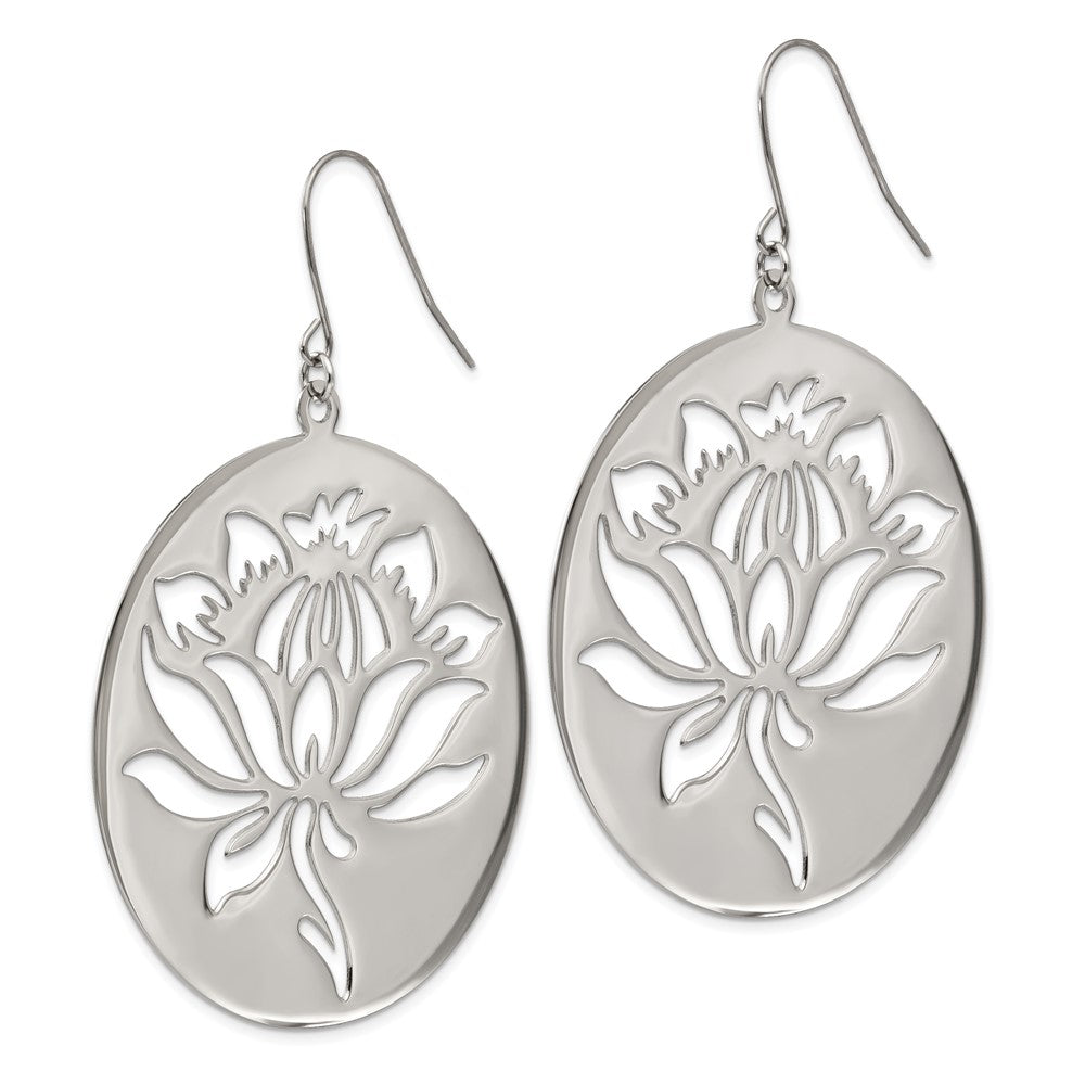 Stainless Steel Polished Flower Cut out Dangle Shepherd Hook Earrings