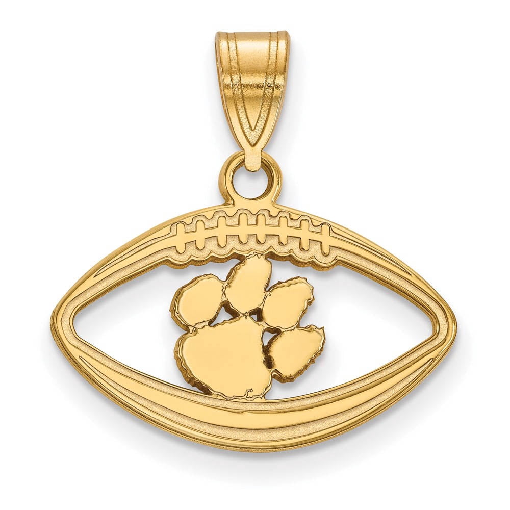 Beautiful Sterling Silver w/GP LogoArt Clemson University Pendant in Football