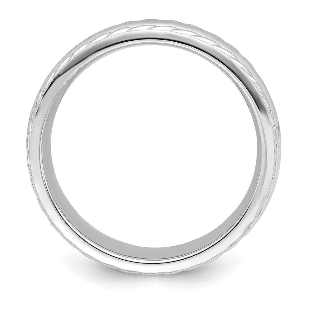 Sterling Silver 6mm Polished Domed Rope Edge Fancy Band Size 7