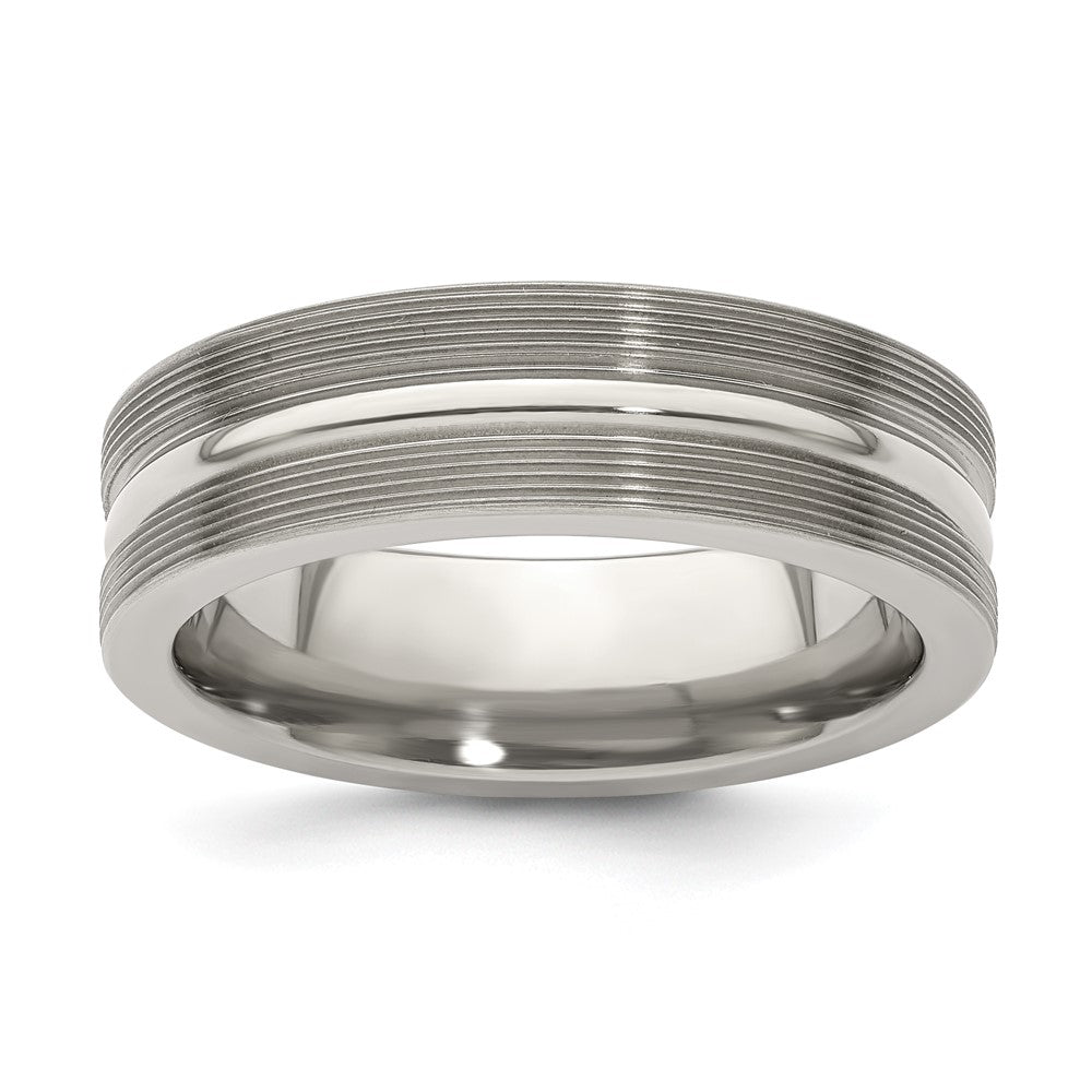 Edward Mirell Titanium Brushed/Polished Textured Lines 7mm Band Size 7.5