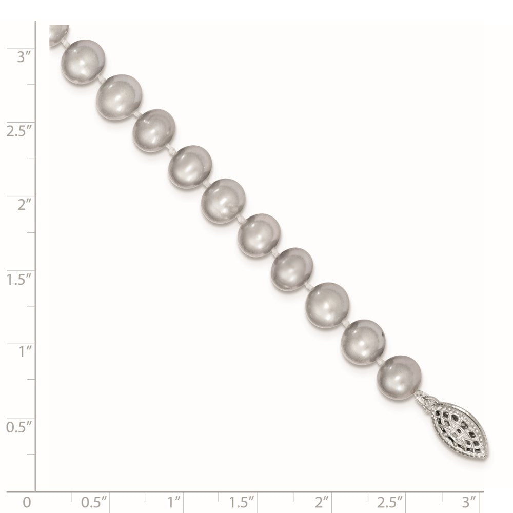Sterling Silver Rhodium-plated 7-8mm Grey Near-Round Freshwater Cultured Pearl 7.25 inch Bracelet 7.25 inches