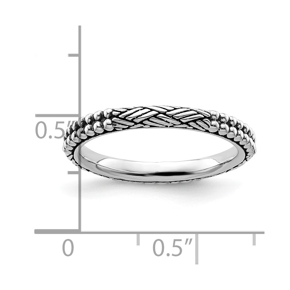 Sterling Silver Stackable Expressions Antiqued Patterned Ring Size -10