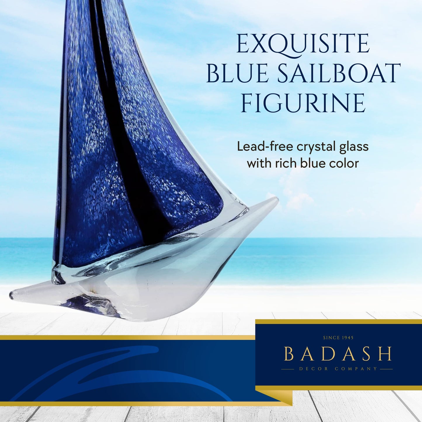 Badash Artistic Blue Sailboat Handcrafted Glass Figurine QGM23764