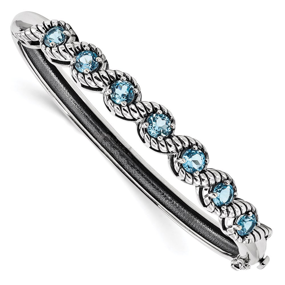 Sterling Silver Rhodium-plated Light Swiss Blue Topaz Hinged Bangle 7.25 inches
