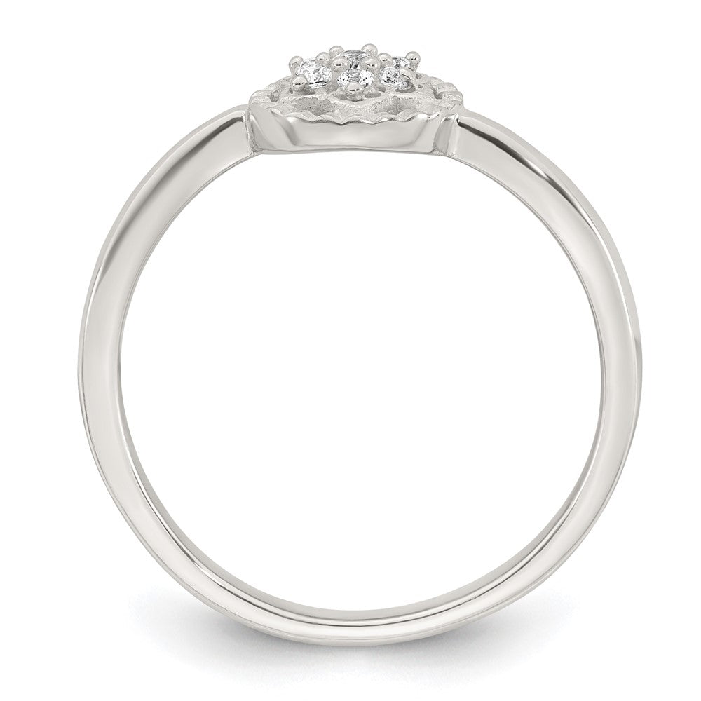 Sterling Silver Polished and Grooved White CZ Flower with Wavy Shank Size 7 Ring