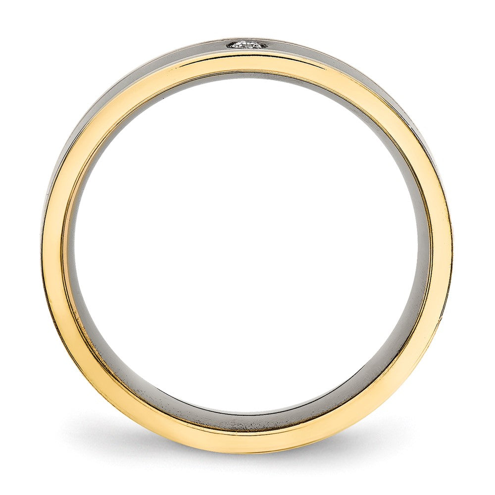Titanium Polished Yellow IP-plated w/CZ 5mm Grooved Comfort Fit Band Size - 9.5