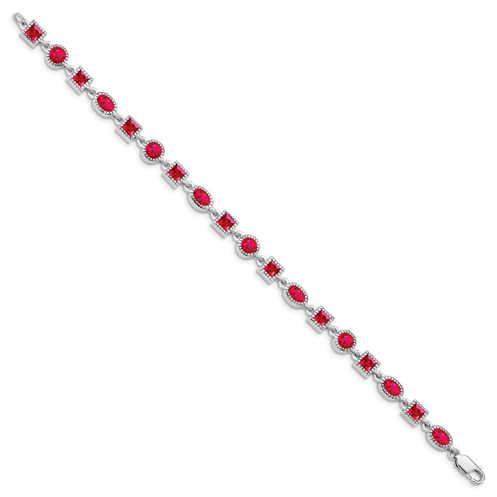 Sterling Silver Rhodium-plated Ruby Bracelet 7 inches