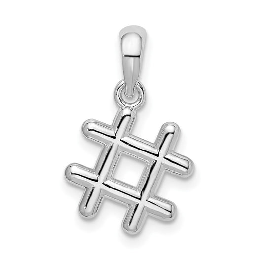 Sterling Silver Rhodium-plated Polished 3D Hashtag Pendant