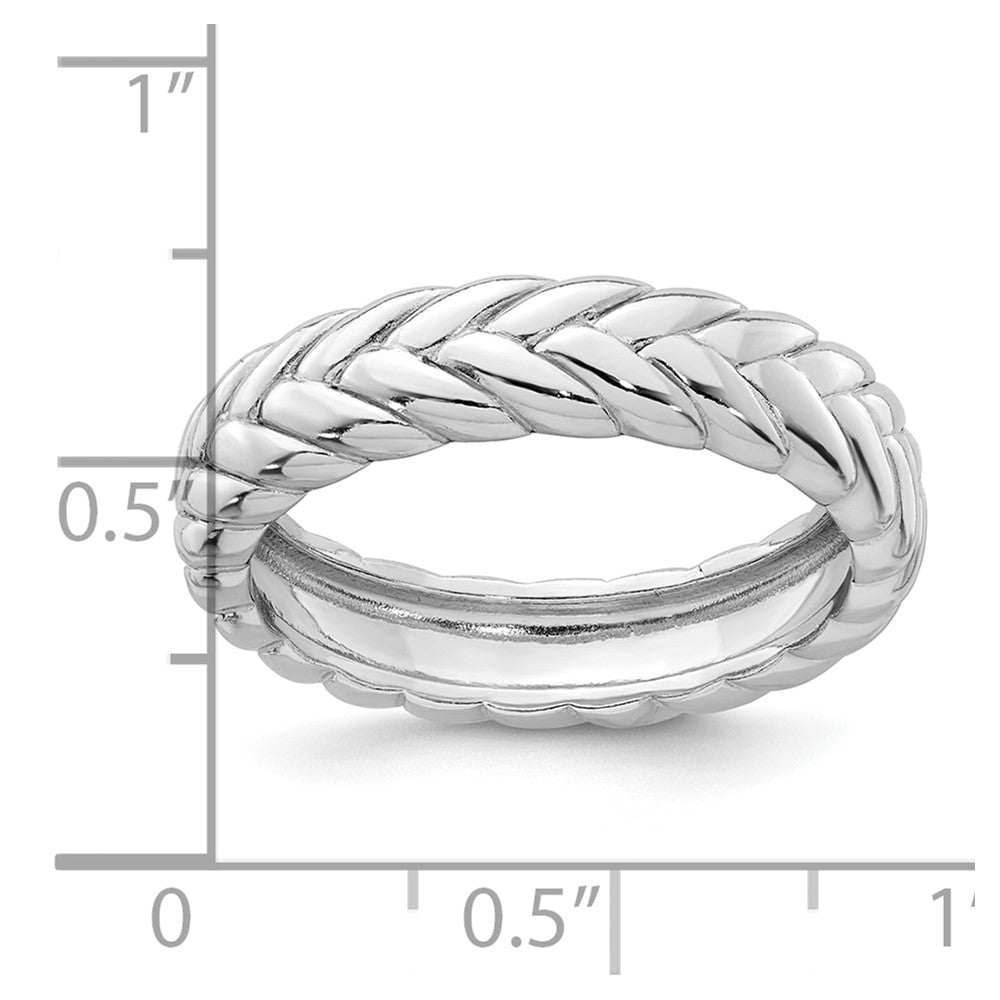 Sterling Silver Rhodium-plated Polished and Braided 5.00mm Band Size 6 Ring