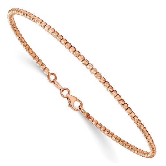 14K Rose Gold Polished D/C Beaded Bracelet 7  inches
