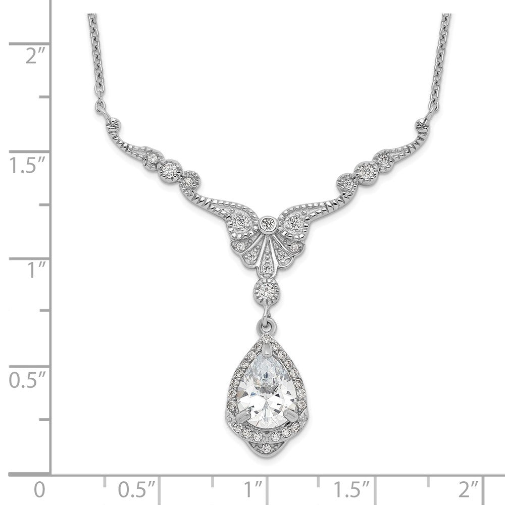 Cheryl M Sterling Silver Rhodium-plated Fancy Brilliant-cut CZ Teardrop Dangle 16 Inch Necklace with 2.25 Inch Extender 16 Inches